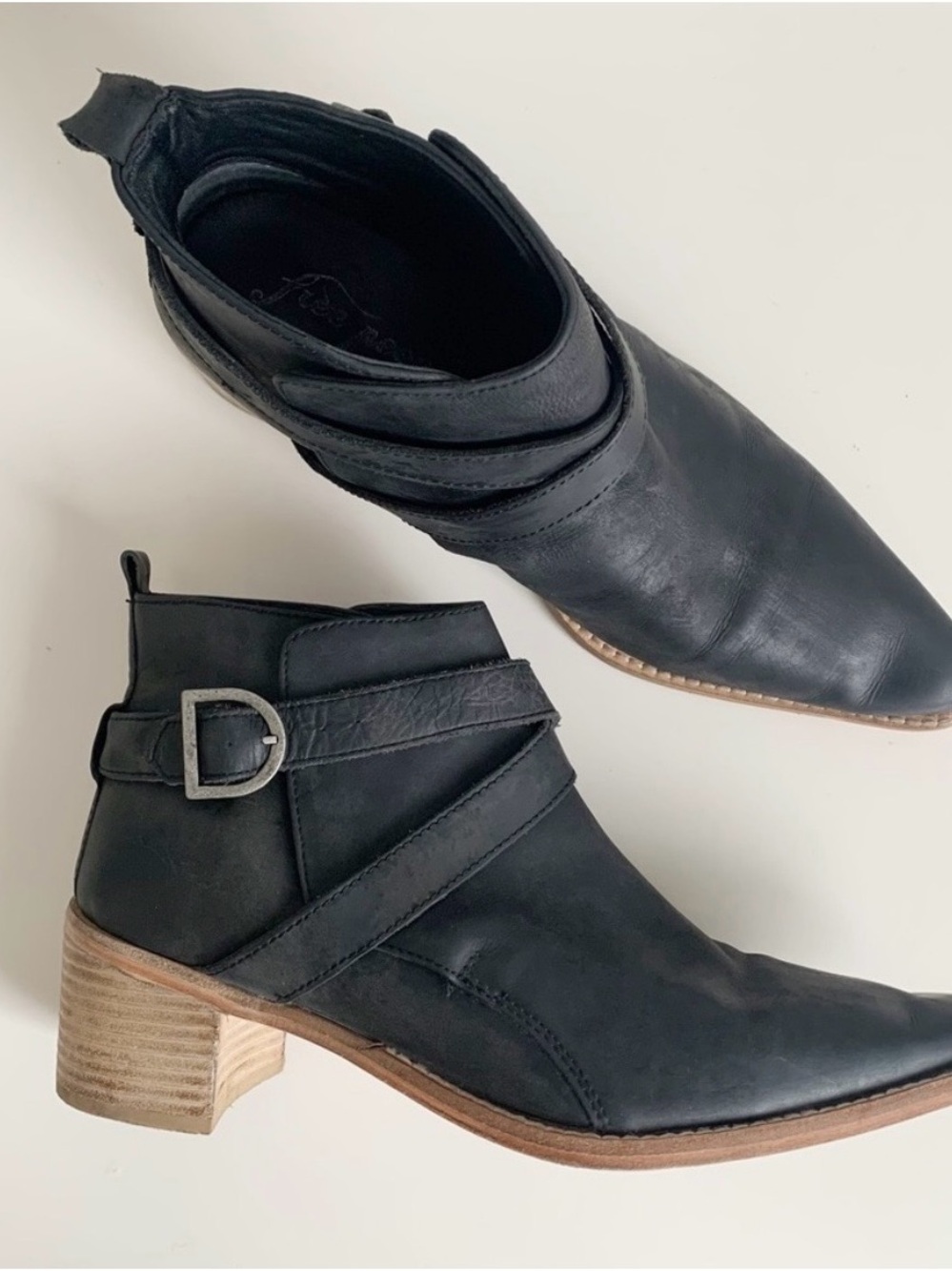 Free People Back Loop Ankle Boot in Washed Black